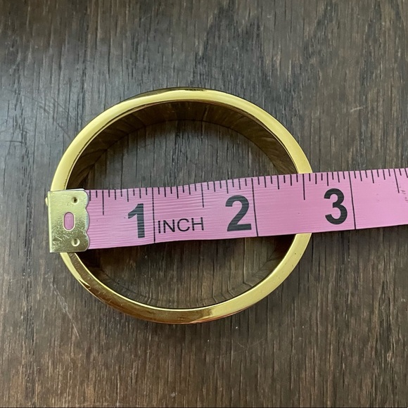 J Crew Wide Hinged Clamp Bracelet Bangle Gold Pastel Blue - Picture 6 of 6